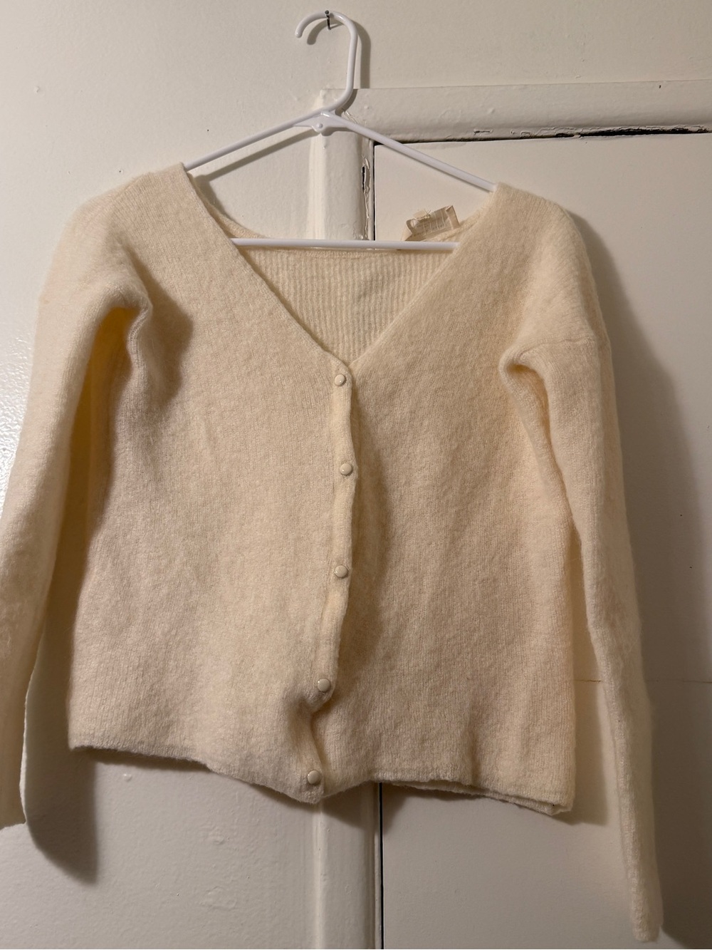Sézane Paris Cream Wool Knit Cardigan Sweater XS French Girl Style Off-White